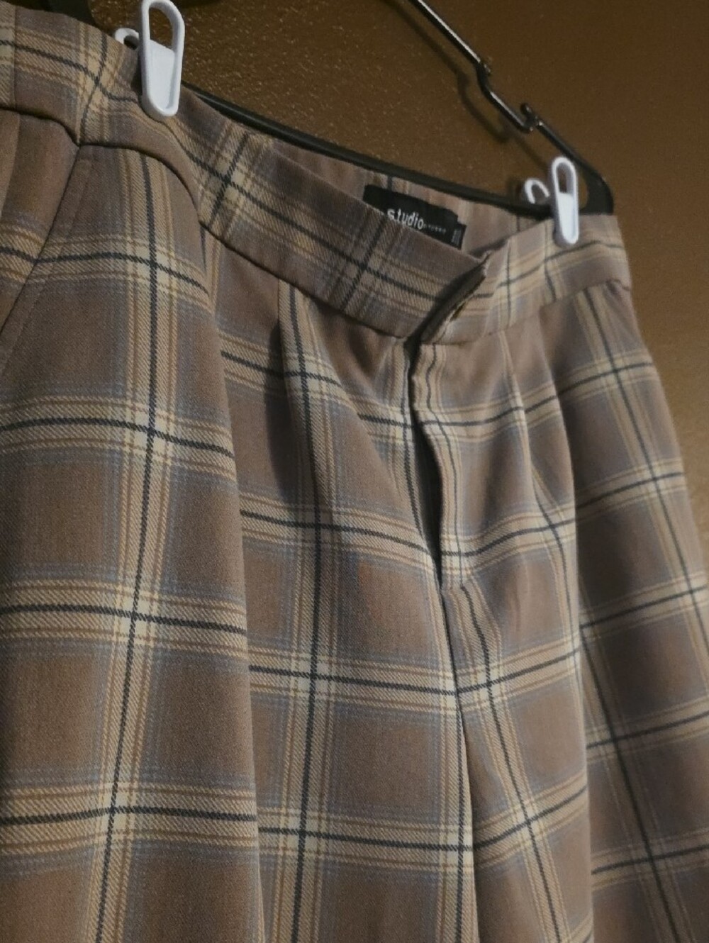torrid Beige Plaid Wide Leg Pull On Trousers - Picture 3 of 4